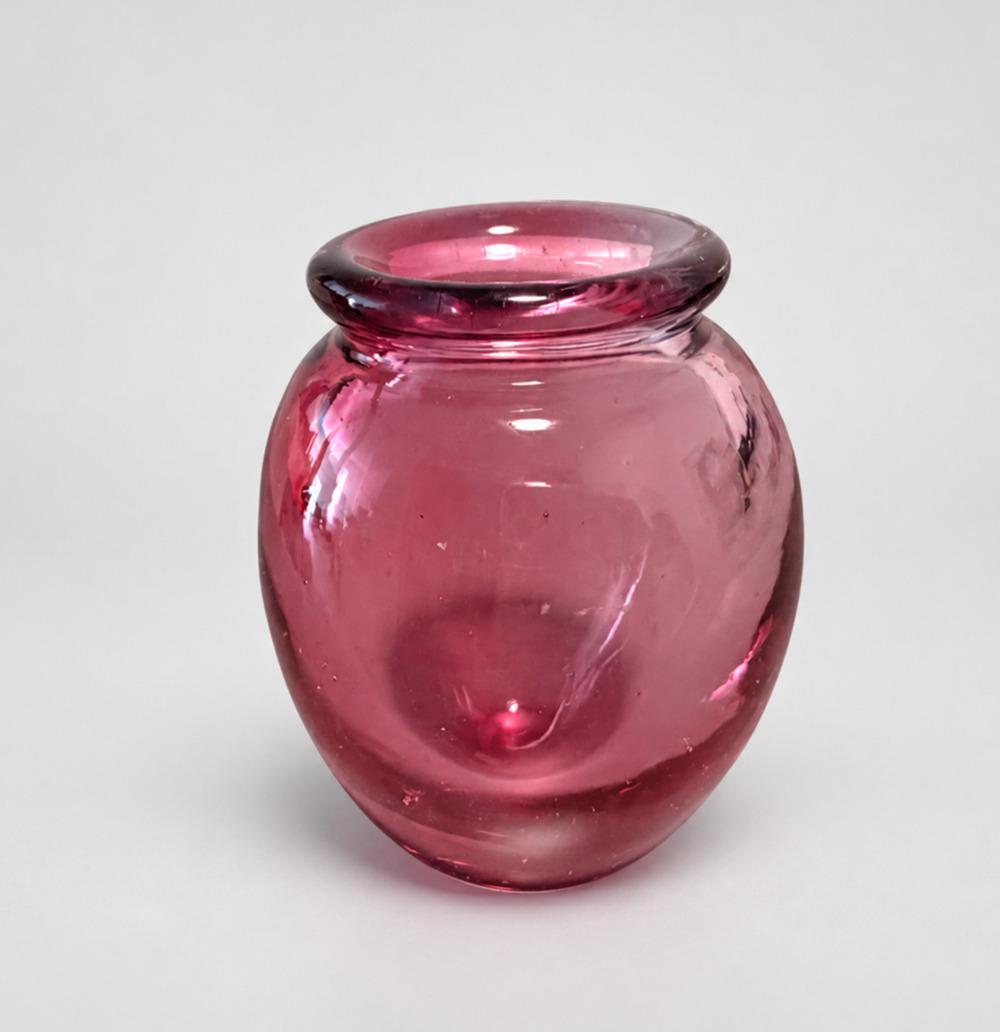 Vintage Cranberry Pink Glass Vase Heavy Thick Rolled Rim Raspberry Glass 5.5"
